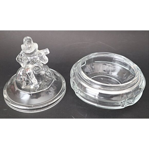 Vintage L E SMITH "MINSTREL" Clear Glass Powder Jar Covered Trinket Box - Picture 4 of 5